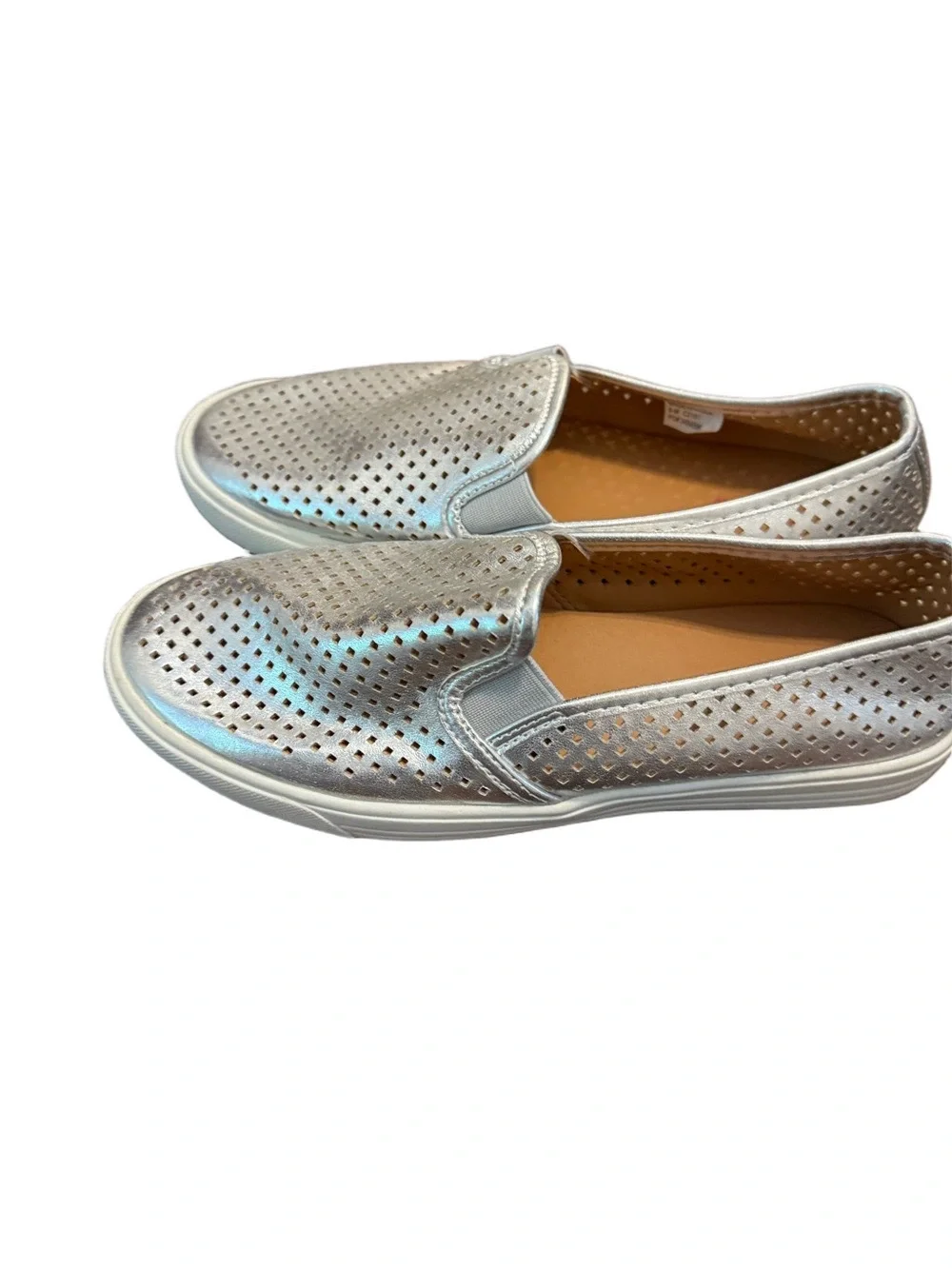 J. Crew Metallic Silver Perforated Slip-On Sneakers Size 8